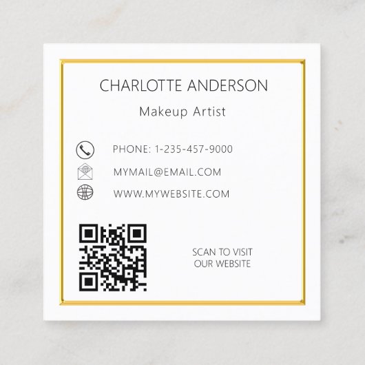 ホワイト金ゴールドエレガントロゴQRコード スクエア名刺 (裏面)