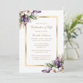 ホワイト金ゴールドオーキッドフローラフォトお祝い・オブ・ライフ 招待状 (スタンド正面)