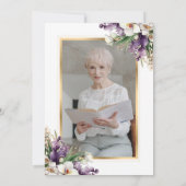 ホワイト金ゴールドオーキッドフローラフォトお祝い・オブ・ライフ 招待状 (裏面)