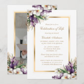 ホワイト金ゴールドオーキッドフローラフォトお祝い・オブ・ライフ 招待状 (正面/裏面)