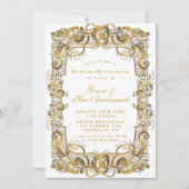 ホワイト金ゴールドオーナメントブリデスメイドルンチョン招待状 (正面)