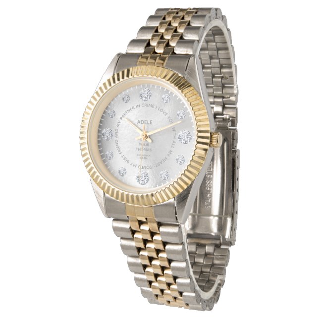 ホワイト金ゴールドカスタムことわざダイヤルギフト手首 腕時計 (アングル)