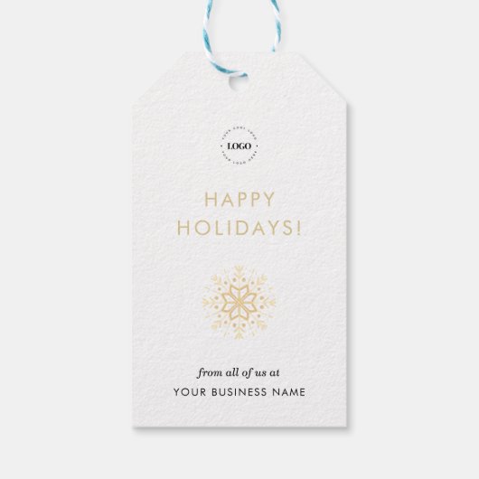 ホワイト金ゴールドカスタムスノーフレーク事業会社ロゴ ギフトタグ (裏面)
