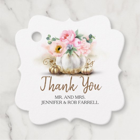 ホワイト金ゴールドカボチャモダンフローラ結婚ズ フェイバータグ (正面)