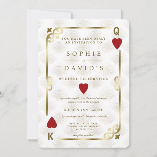 ホワイト金ゴールドギャツビートランプのポーカーラスベガス 招待状 (正面)