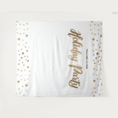 ホワイト金ゴールドクリスマスカンパニーホリデーバックドロップ タペストリー (正面(横))