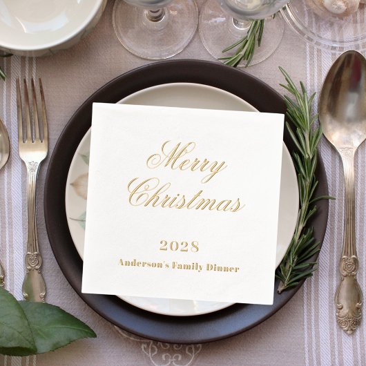 ホワイト金ゴールドクリスマスディナーパーティー 箔ナプキン