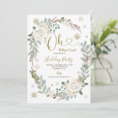 ホワイト金ゴールドクリスマスフローラホリデーウィンターパーティー 招待状 (スタンド正面)