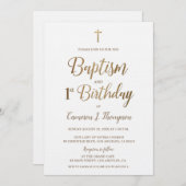 ホワイト金ゴールドクロスバプテスマ1st誕生日招待状 招待状 (正面/裏面)