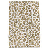 ホワイト金ゴールドグラムグリッターグリッツレオパードプリント ミディアムペーパーバッグ (裏面)