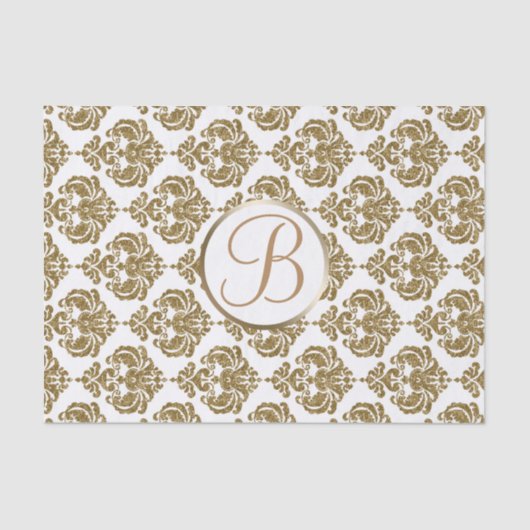 ホワイト金ゴールドグラムダマスクモノグラムレターイニシャル 薄葉紙 (正面)