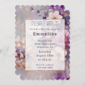 ホワイト金ゴールドグラムパープルフローラ 招待状 (正面/裏面)