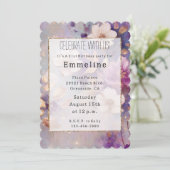 ホワイト金ゴールドグラムパープルフローラ 招待状 (スタンド正面)