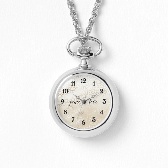 ホワイト金ゴールドグラムヒョウパーソナライズされたプリント 腕時計 (正面)