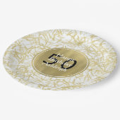 ホワイト金ゴールドグラム紙吹雪50誕生日 ペーパープレート (アングル)