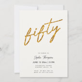 ホワイト金ゴールドグリッターエレガント書道50誕生日 招待状 (正面)