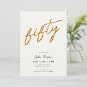 ホワイト金ゴールドグリッターエレガント書道50誕生日 招待状 (スタンド正面)