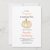 ホワイト金ゴールドグリッターカボチャ1st誕生日招待状 招待状 (正面)