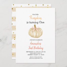 ホワイト金ゴールドグリッターカボチャ1st誕生日招待状 招待状