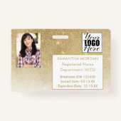 ホワイト金ゴールドグリッターグラデーションフォトロゴ従業員ID バッジ (正面)