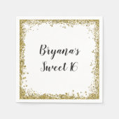 ホワイト金ゴールドグリッターグラムエッジスウィート16カスタムパーティー スタンダードカクテルナプキン (正面)