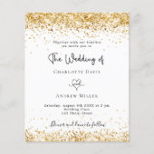 ホワイト金ゴールドグリッターシック予算結婚式招待状 (正面)