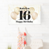 ホワイト金ゴールドグリッタースウィート16誕生日バルーンはっきりした 横断幕 (インサイチュ)