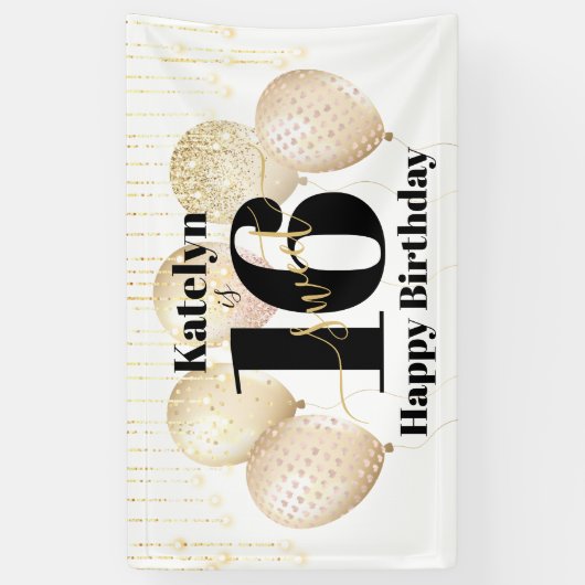 ホワイト金ゴールドグリッタースウィート16誕生日バルーンはっきりした 横断幕 (縦)