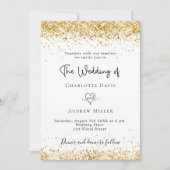 ホワイト金ゴールドグリッタースクリプトエレガントな結婚式 招待状 (正面)