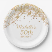 ホワイト金ゴールドグリッターストリングライツバースデーパーティー ペーパープレート (正面)