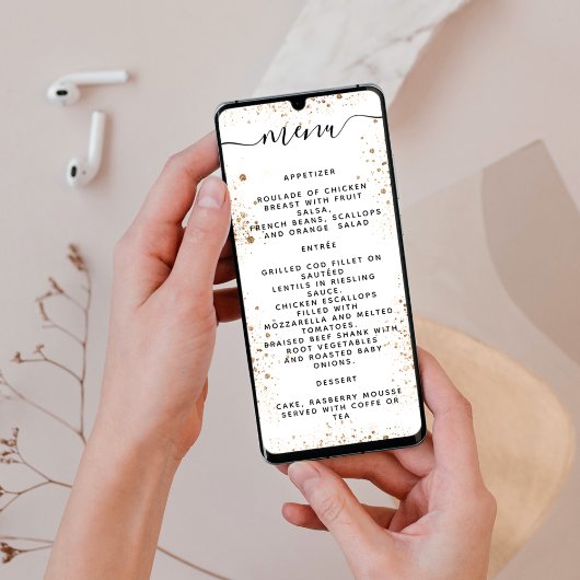 ホワイト金ゴールドグリッタースパークルプログラムメニューカード 招待状