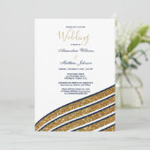 ホワイト金ゴールドグリッターネイビー結婚ブルージオメトリック 招待状 (スタンド正面)