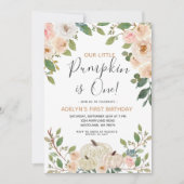 ホワイト金ゴールドグリッターパンプキン1st誕生日招待状 招待状 (正面)