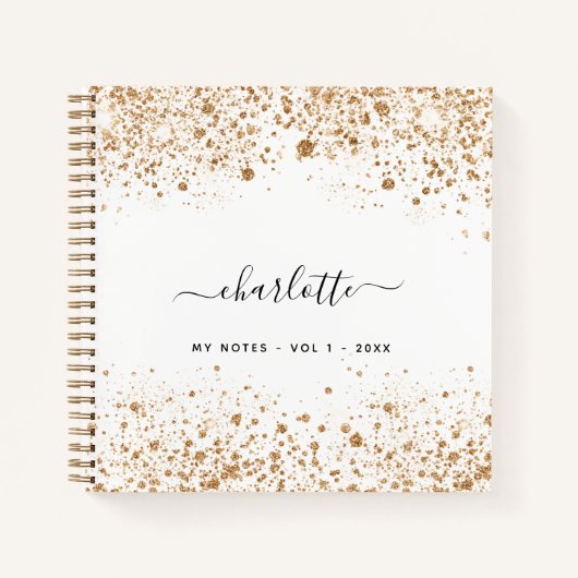 ホワイト金ゴールドグリッター名グラマラス ノートブック (正面)