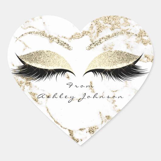 ホワイト金ゴールドグリッター大理石メイクアップ目ありがとう ハートシール (正面)