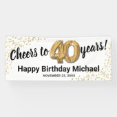ホワイト金ゴールドグリッター40歳の誕生日 横断幕 (横)
