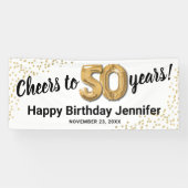 ホワイト金ゴールドグリッター50誕生日 横断幕 (横)