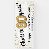 ホワイト金ゴールドグリッター80誕生日 横断幕 (縦)