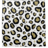 ホワイト金ゴールドグリッター&ブラックレオパードチーテプリント シャワーカーテン (正面)