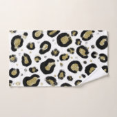 ホワイト金ゴールドグリッター&ブラックレオパードチーテプリント バスタオルセット (ハンドタオル)