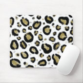 ホワイト金ゴールドグリッター&ブラックレオパードチーテプリント マウスパッド (マウス)