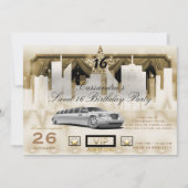 ホワイト金ゴールドシティナイトライトリムバースデーパーティー 招待状 (正面)