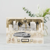 ホワイト金ゴールドシティナイトライトリムバースデーパーティー 招待状 (スタンド正面)