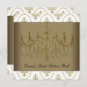 ホワイト金ゴールドシャンデリアクラシーSweet sixteenボール 招待状 (正面/裏面)