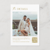 ホワイト金ゴールドシャンパン結婚フォト詳細Qrコード エンクロージャーカード (正面)
