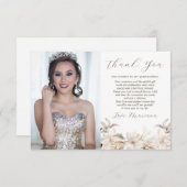 ホワイト金ゴールドシルバーウィンターフォト花模様クインセアニラ サンキューカード (正面/裏面)