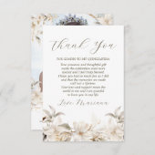 ホワイト金ゴールドシルバーウィンター花模様キンセアニラ サンキューカード (正面/裏面)