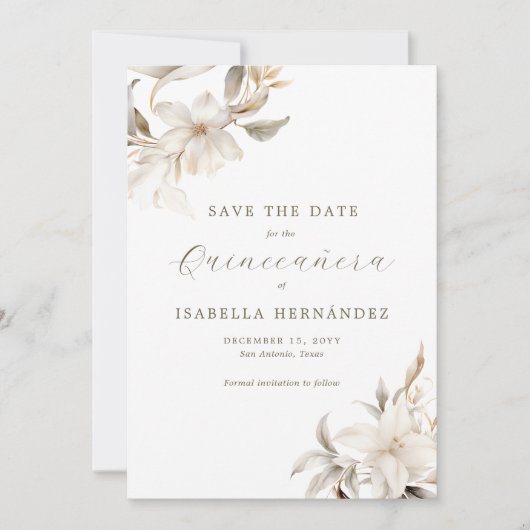 ホワイト金ゴールドシルバーウィンター花模様キンセアニラ セーブザデート (正面)