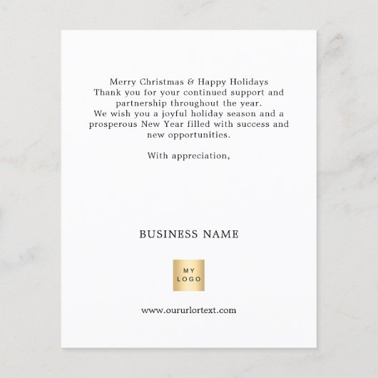 ホワイト金ゴールドスクリプトのビジネスロゴのクリスマス チラシ (裏面)