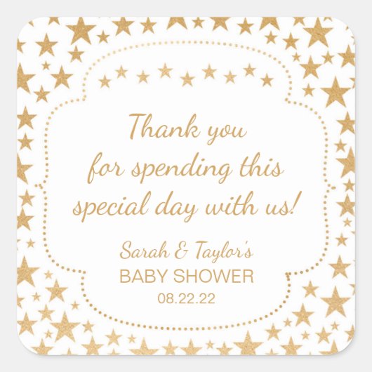 ホワイト金ゴールドスターズニュートラル赤ちゃんシャワー好意ステッカー スクエアシール (正面)